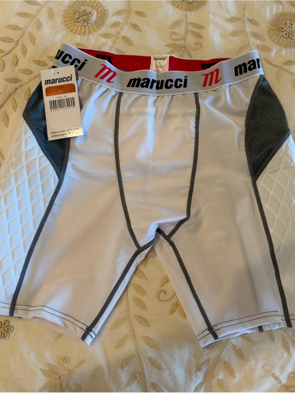 Marucci Men’s White Padded Boxer Briefs with Gray Accents